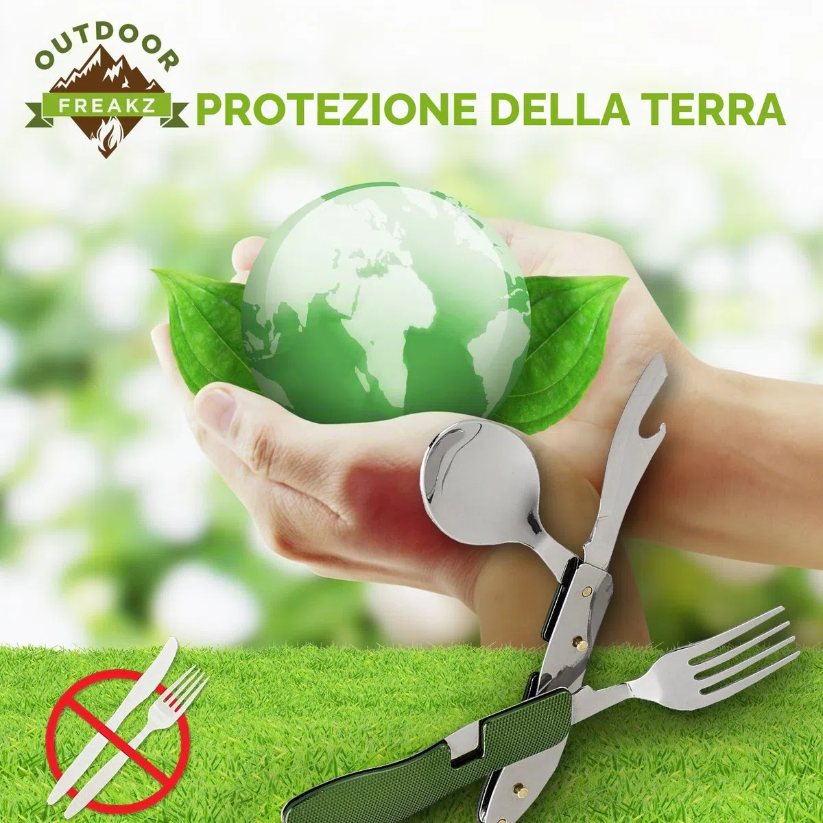 OUTDOOR FREAKZ Posate in Acciaio Inossidabile da Campeggio Pieghevole con Custodia in Neoprene.