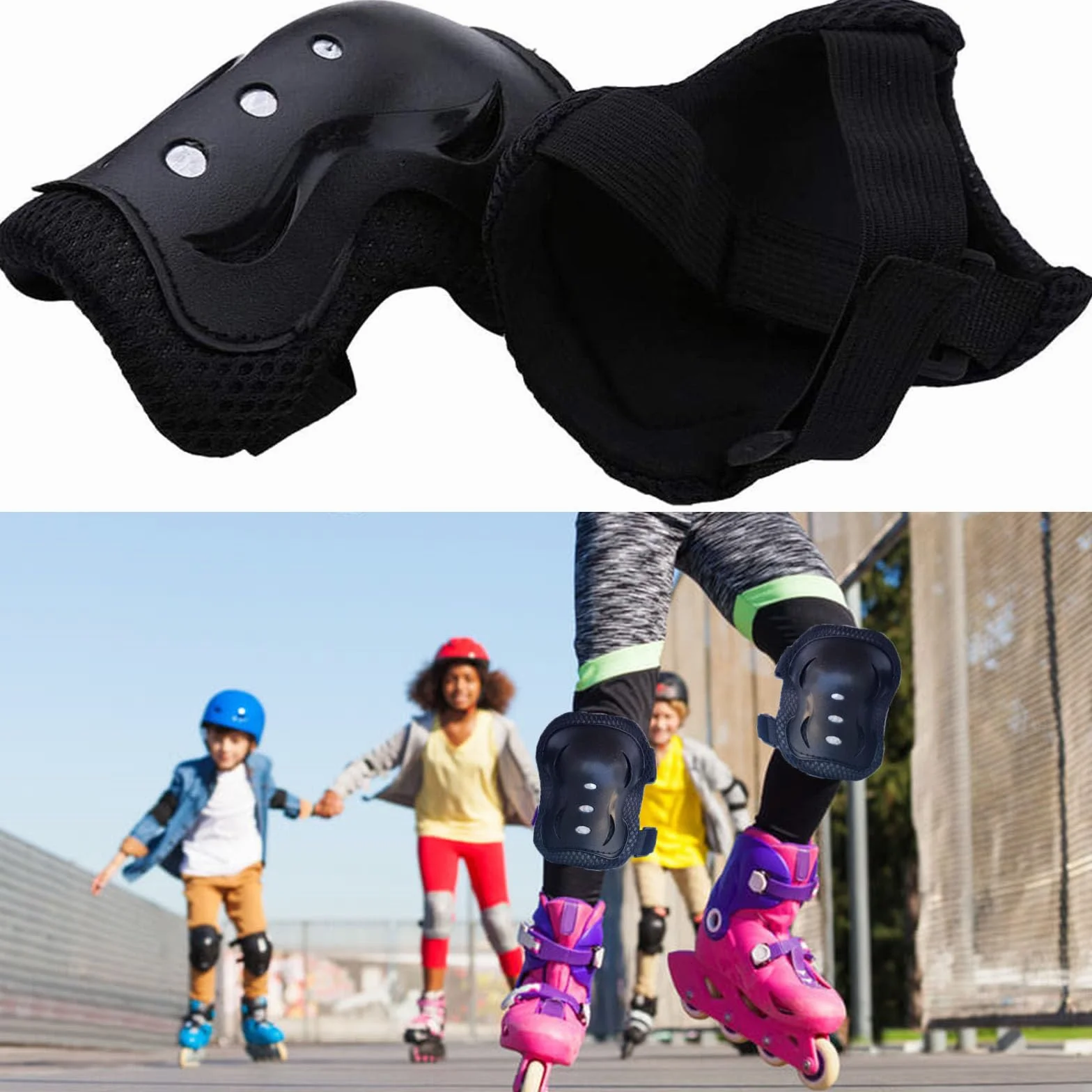 Protezione Kit per bambino, Protezioni Set Skate e Bicicletta Adatto dai 3 ai 12 Anni, per Skate, Bicicletta, Sci e Pattinaggio (Nero)