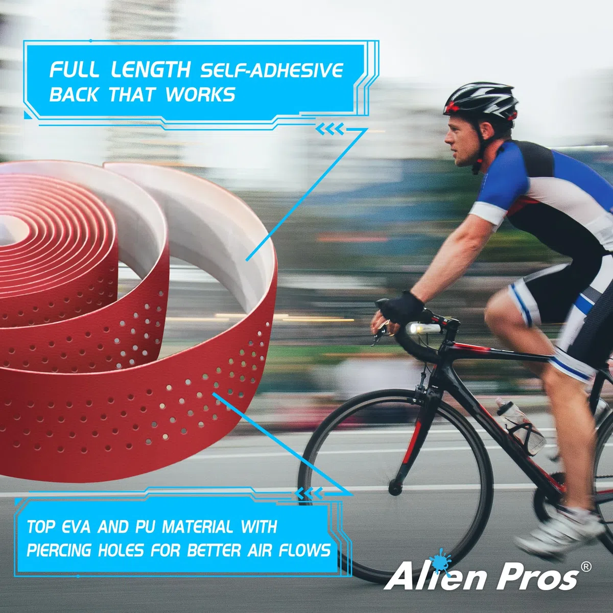Alien Pros Nastro Manubrio Bici Nuovo Modello EP+ (Set di 2) - Avvolgi la Tua Bici per Una Guida Comoda e Fantastica - Migliora la Presa della Bici (Nero)