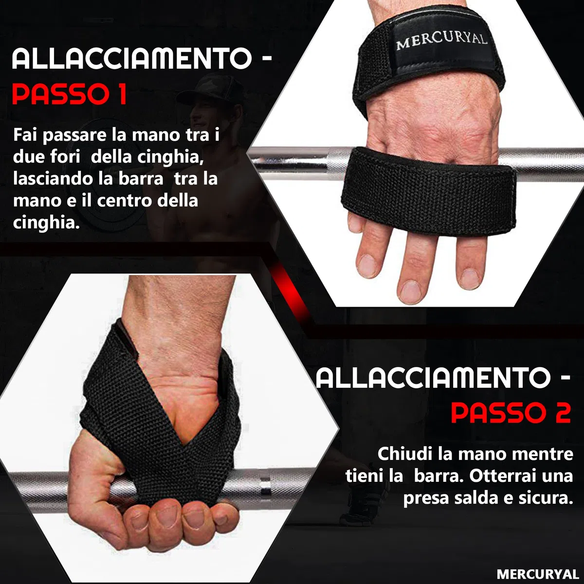 MERCURYAL Straps in 8 Gym per livello avanzato e professionale - Straps Powerlifting - Cinghie di presa in forma 8 da palestra e peso morto - Complemento per la palestra - Accessori da palestra.
