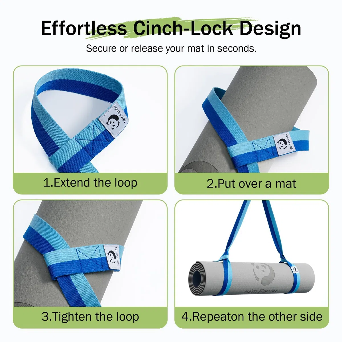 Slim Panda Cinghia Tappetino Yoga in 100% Cotone, Cinghia Stretching Gambe, Porta tappetino yoga regolabile(Tappetino Yoga Non Incluso)