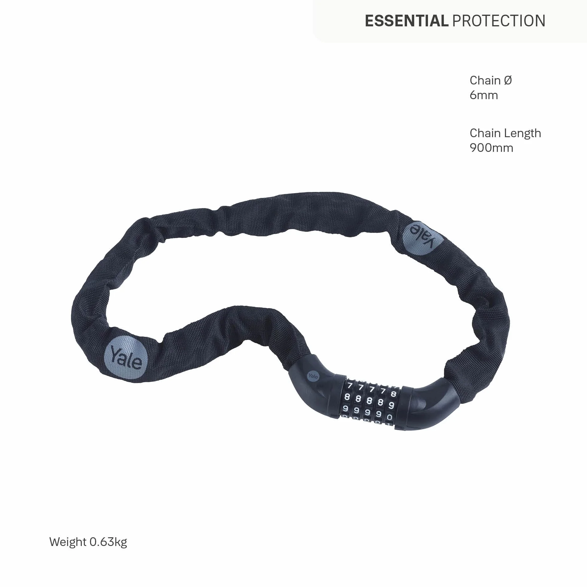 Yale Catena di sicurezza con combinazione Serie Essential YCHC0/6/90/2 lunghezza 900mm, Acciaio al Carbonio, Lega di Zinco, Codice a 5 Cifre, Testato con spray salino per 96 Ore