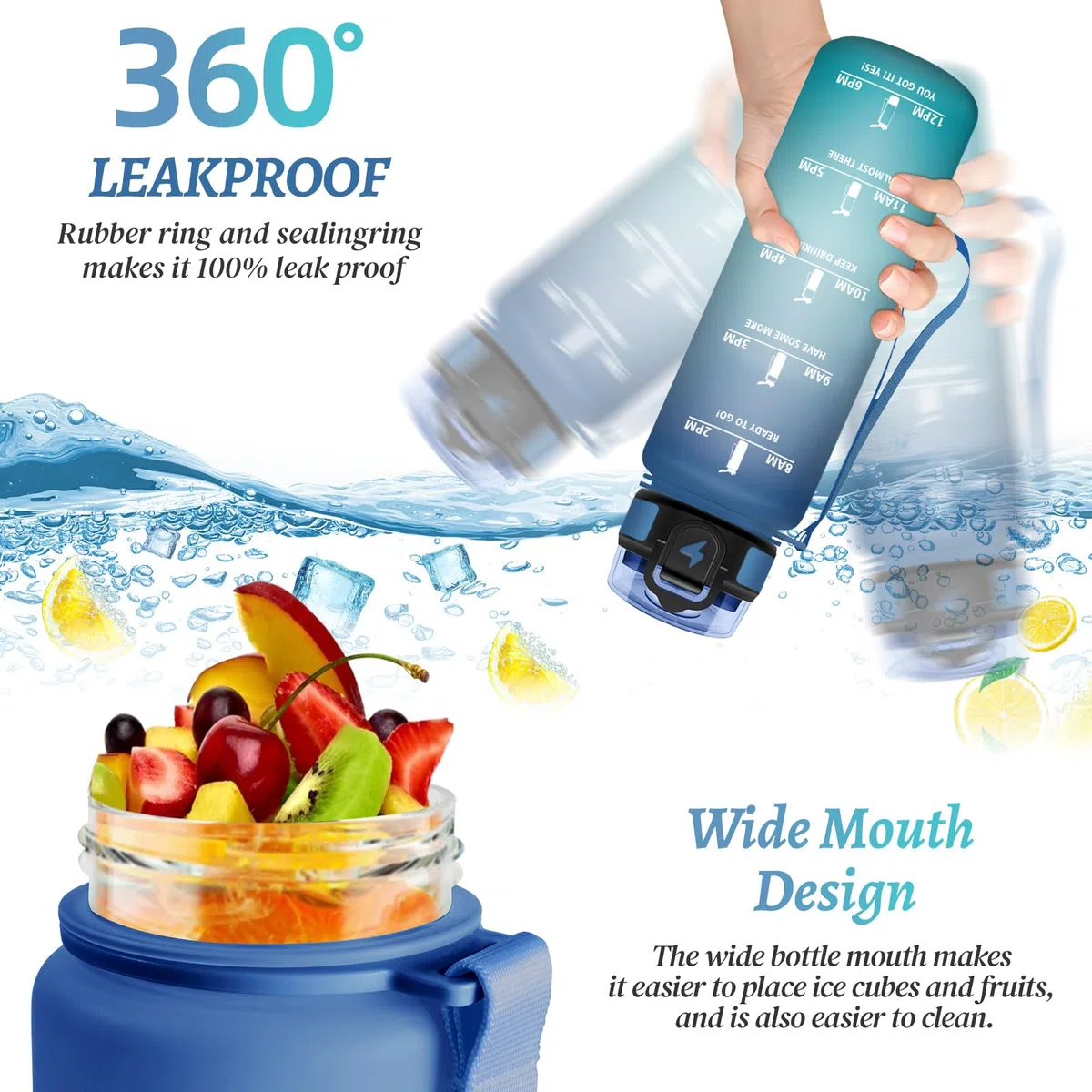Motswedi Borraccia 1 Litro con Filtro a Prova di Perdite, Bottiglia Acqua Motivazionale per Palestra Escursionismo Ciclismo, Blu & Verde