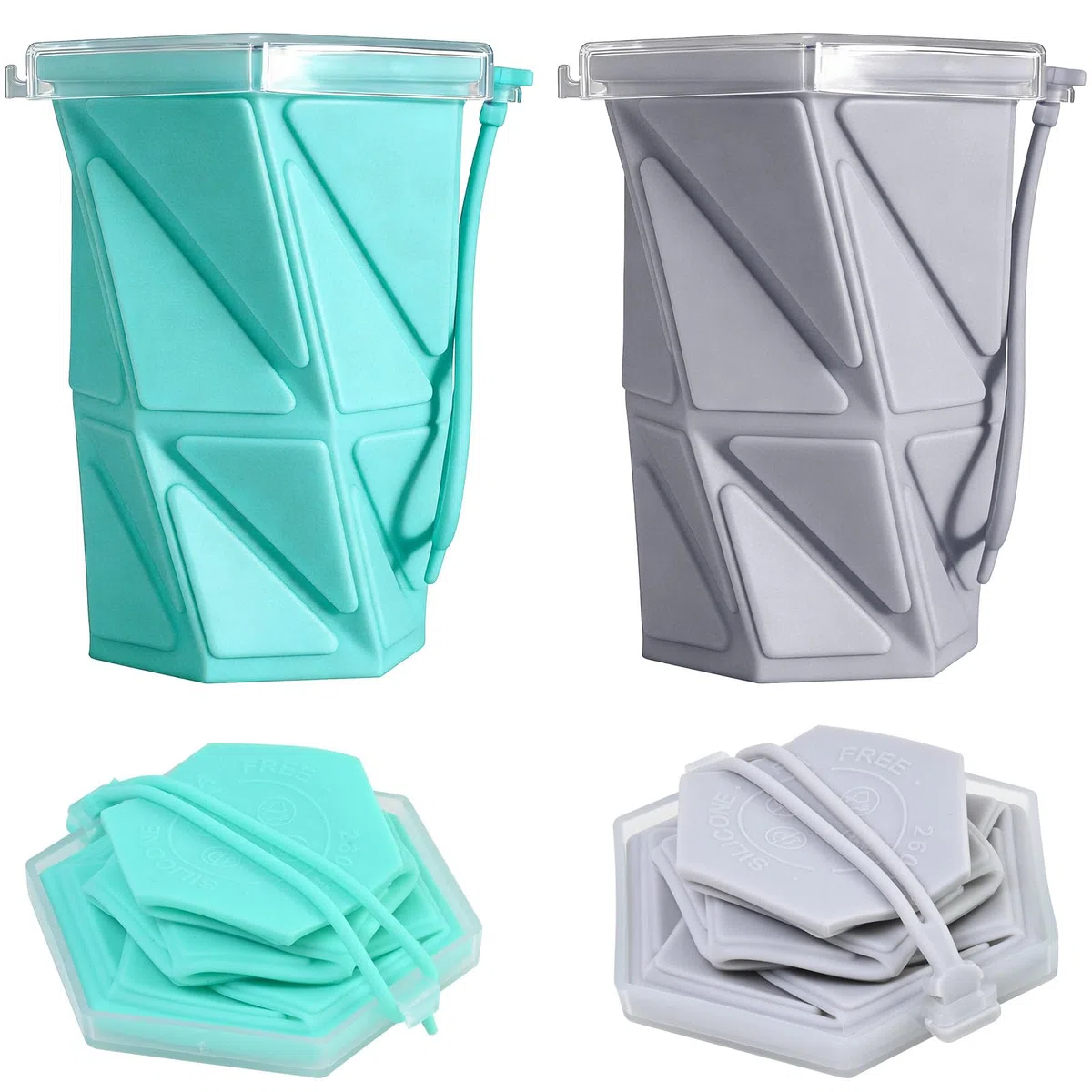 2 Pezzi Bicchiere Pieghevole da Viaggio con Coperchio in Plastica, 260ml Bicchieri Richiudibile in Silicone, Riutilizzabile Tazza Portatile per Picnic, Campeggio, Escursionismo e Viaggi