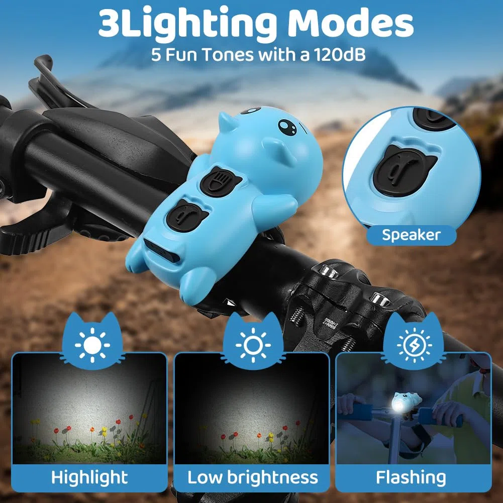 Luce per Scooter per Bambini, Luce LED per Scooter per Bambini, 3 modalità di Illuminazione e 5 tonalità di Clacson, Luce LED per Zaini,Impermeabile,per Bambini,bastoni da Trekking o Zaino
