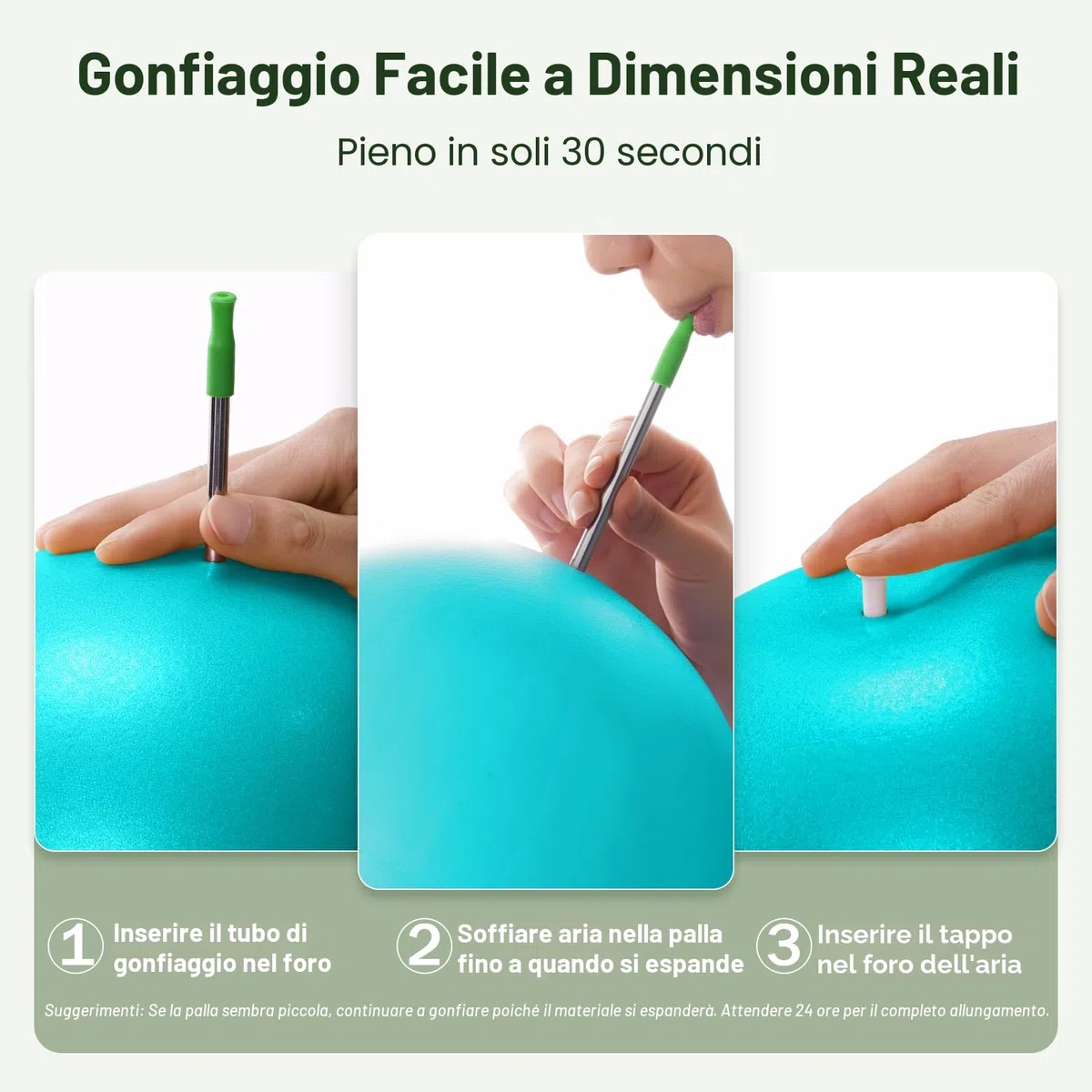 Slim Panda Palla Pilates Piccola,23-25cm Anti Scoppio Antiscivolo Palla Ginnastica con Cannuccia Gonfiabile,Soft PVC Palla daYoga per Fitness