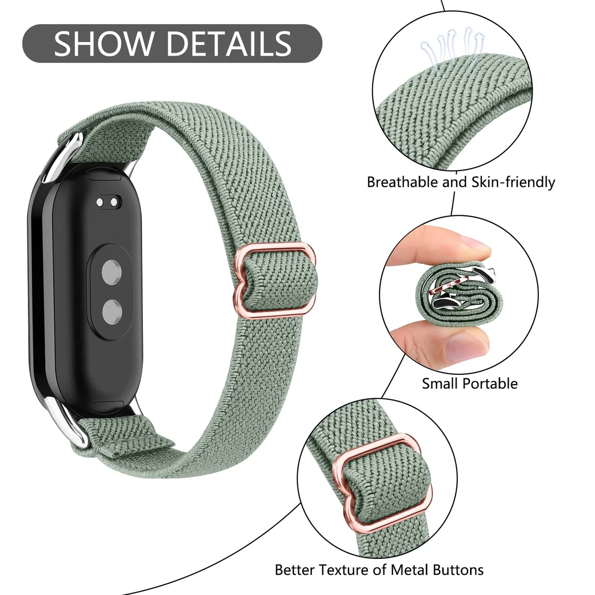 Oumida 3 cinturini elastici per Xiaomi Smart Band 8/9/10 bracciali donna uomo donna robusta testa in metallo, cinturino in nylon migliorato, cinturino di ricambio sportivo per Xiaomi Mi Band 10/9/8