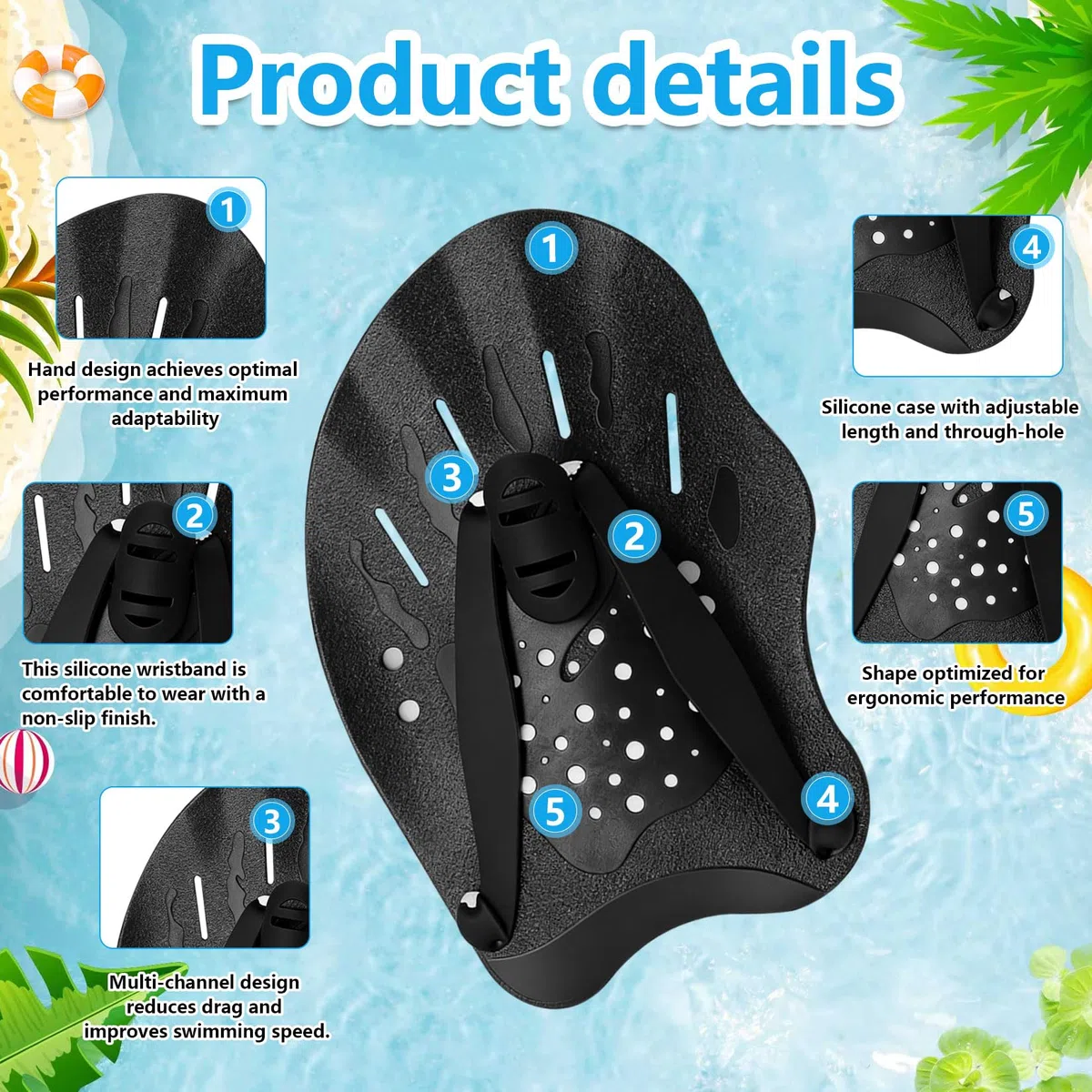 1 PaioPalette Nuoto Piscina, Pinne Nuoto Piscina, Palette per il Nuotos, Palette per Nuotatori, Dispositivo di Allenamento Accessori