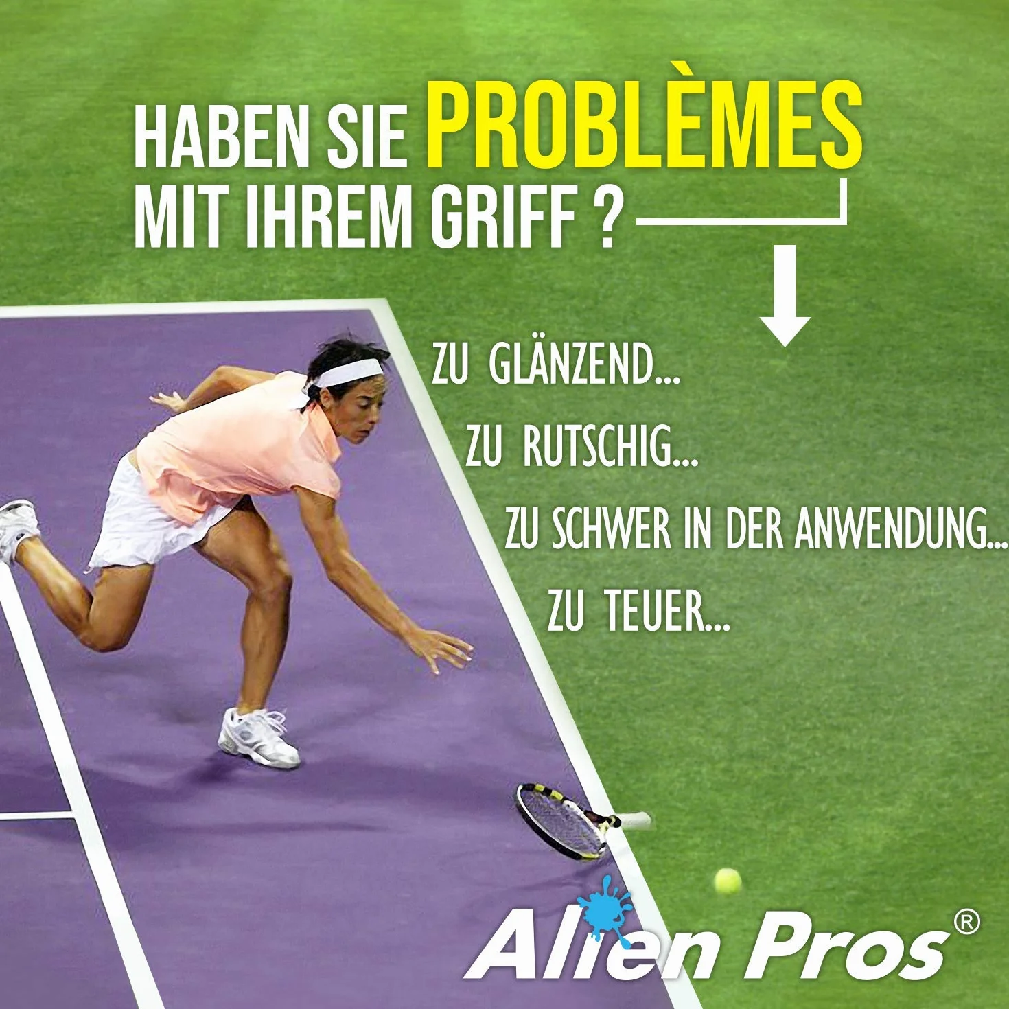 Alien Pros Nastro Adesivo per Racchetta da Tennis (6 impugnature) - Avvolgi la Racchetta per Alte Prestazioni (6 impugnature, Blu)