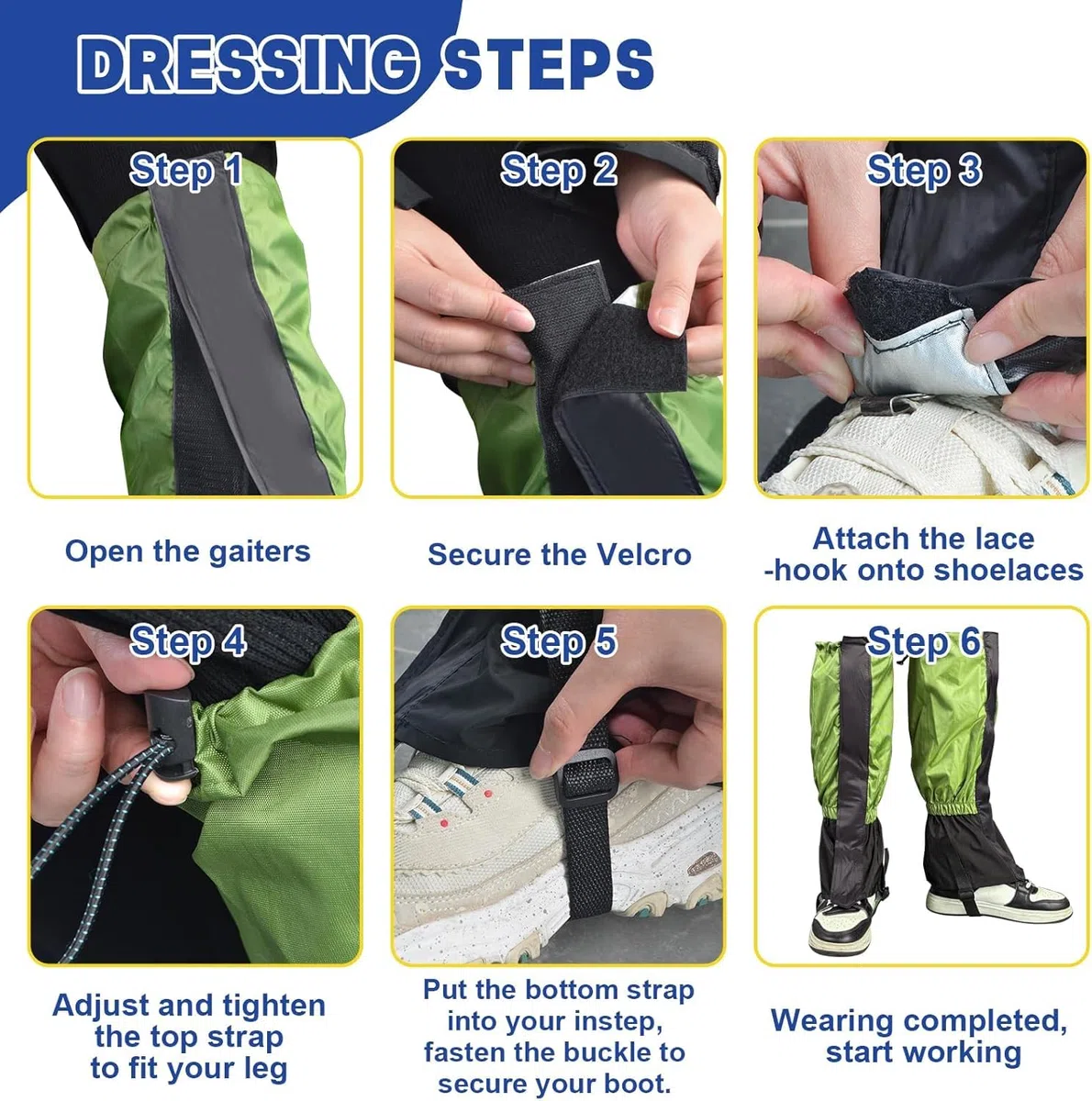 1 Paio Ghette Impermeabili Trekking, Ghette per Giardinaggio, Regolabili Ghetti Estive da Trekking, Leg Gaiters, Adatte per Fattorie, Giardini, Prati, Escursionismo, Alpinismo E Sci
