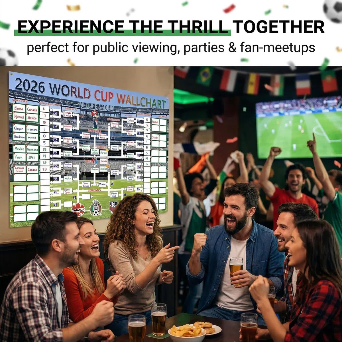 1 Poster di pianificazione di torneo di calcio, 90x60 cm piano di partita scrivibile, per visione pubblica, feste di calcio & incontri di tifosi, per prevedere & registrare