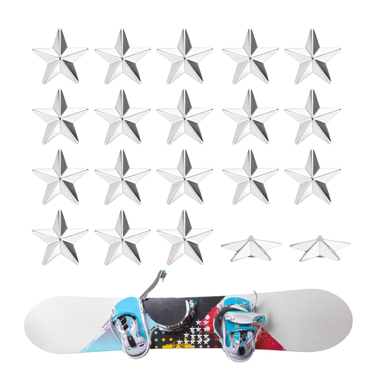 20pz Paracolpi Snowboard, Stella Forma Chiodi Anti-Scorrimento Presa Pad per Snowboard Attacco Trazione Divertente & Funzionale Sci Stomp Adesivo per Uomini Donne Principianti (Argento)