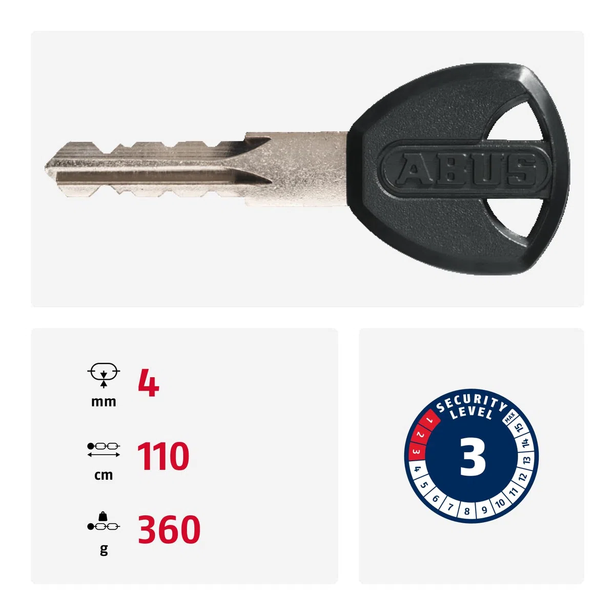 ABUS Lucchetto a Catena 1500 Web - Lucchetto per Bicicletta in Acciaio Speciale - Catena Rotonda di 4 mm di Spessore - Livello di Sicurezza 3