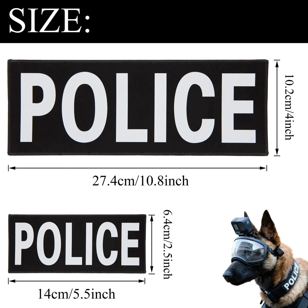 Police Toppa Riflettente Sicurezza Bande Riflettenti Nastro, Vest Tactical Nylon Fastener Gilet Catarifrangenti Alta visibilità Patch Per Police, 2 cerotti (uno grande uno piccolo)