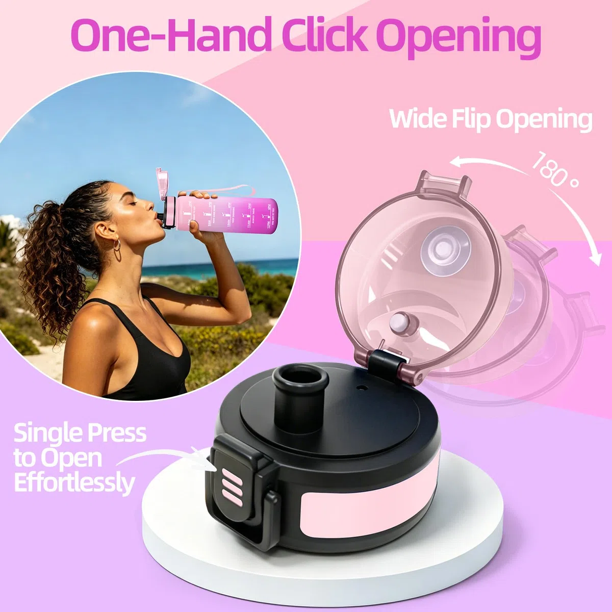 Motswedi Borraccia 1 Litro, a Prova di Perdite, Bottiglia Motivazionale con Scala di Idratazione, Borraccia Sportiva, senza Cannuccia, Bottiglia acqua, per Ufficio, Sport, Rosa chiaro & Rosso rosato