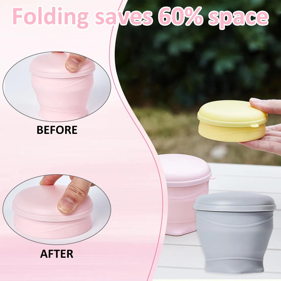 180 ml Tazza da campeggio pieghevole in silicone, 2 Pezzi, Bicchieri Richiudibili da Viaggio, con Coperchio, Ideale per Picnic, Campeggio, Escursionismo, Multicolore