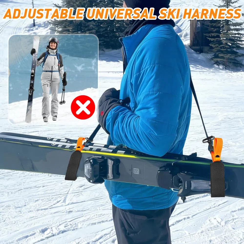 mizikuu Tracolla per Sci Portatile, Regolabile Cinghia da Sci e Portabastone Porta sci e Bastoncini da Spalla Nylon Ski Straps Accessori per Sci Snowboard Attività All'Aperto Invernali