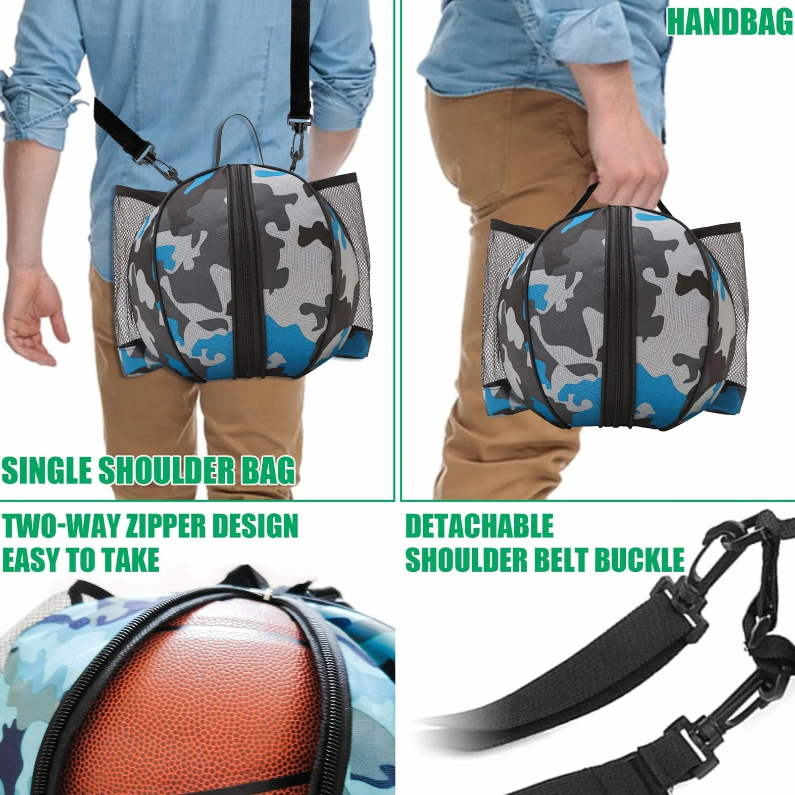 Borsa da Basket,Borsa per Pallone Basket con Tracolla e Tasche, Zaino Portapalloni Palla da Calcio, Pallavolo,Basket