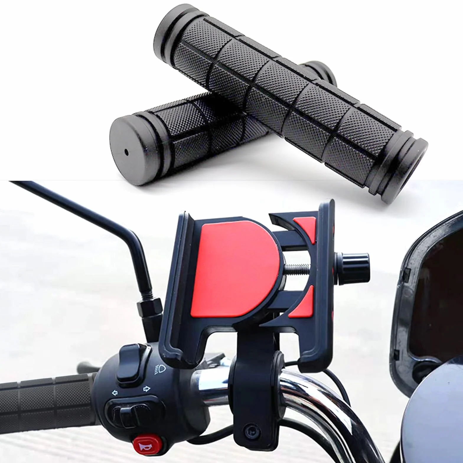 2 manopole per bicicletta, manubrio, manopole in gomma, per bicicletta, 22 mm, impugnature in gomma per mountain bike, bici da corsa, trekking (nero)