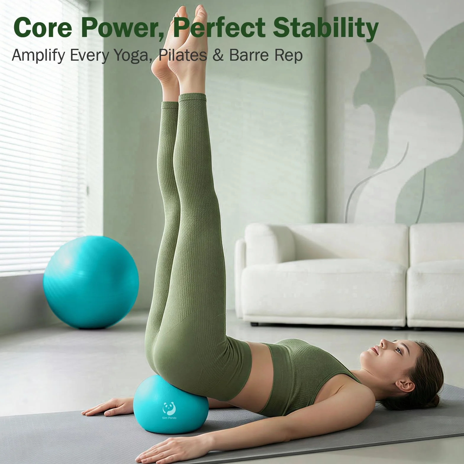 Slim Panda Palla Pilates Piccola,23-25cm Anti Scoppio Antiscivolo Palla Ginnastica con Cannuccia Gonfiabile,Soft PVC Palla daYoga per Fitness