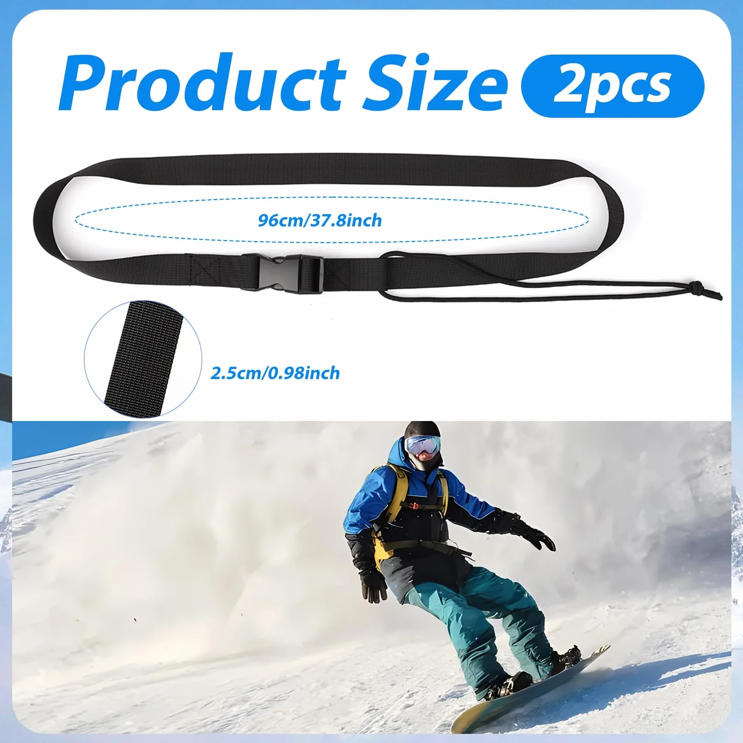 PEUTIER 2 Pezzi Guinzagli da Snowboard, Regolabili Cinghie Attacchi Snowboard Leash Accessori da Sci per Uomini Donne Bambini Adolescenti per Allacciare Gli Scarponi da Snowboard (Nero)