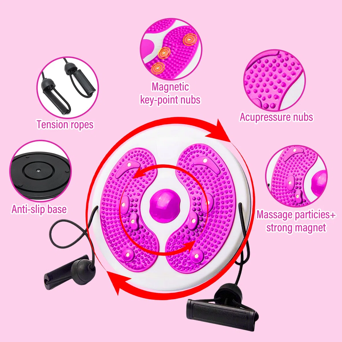 Twist Waist Disc Board, Disco Rotante Fitness con Fune di Trazione Breaking Limits Slimmy Pedana Rotante Dimagrante Multi-funzionale massaggio ai piedi magnetico Attrezzatura per il fitness