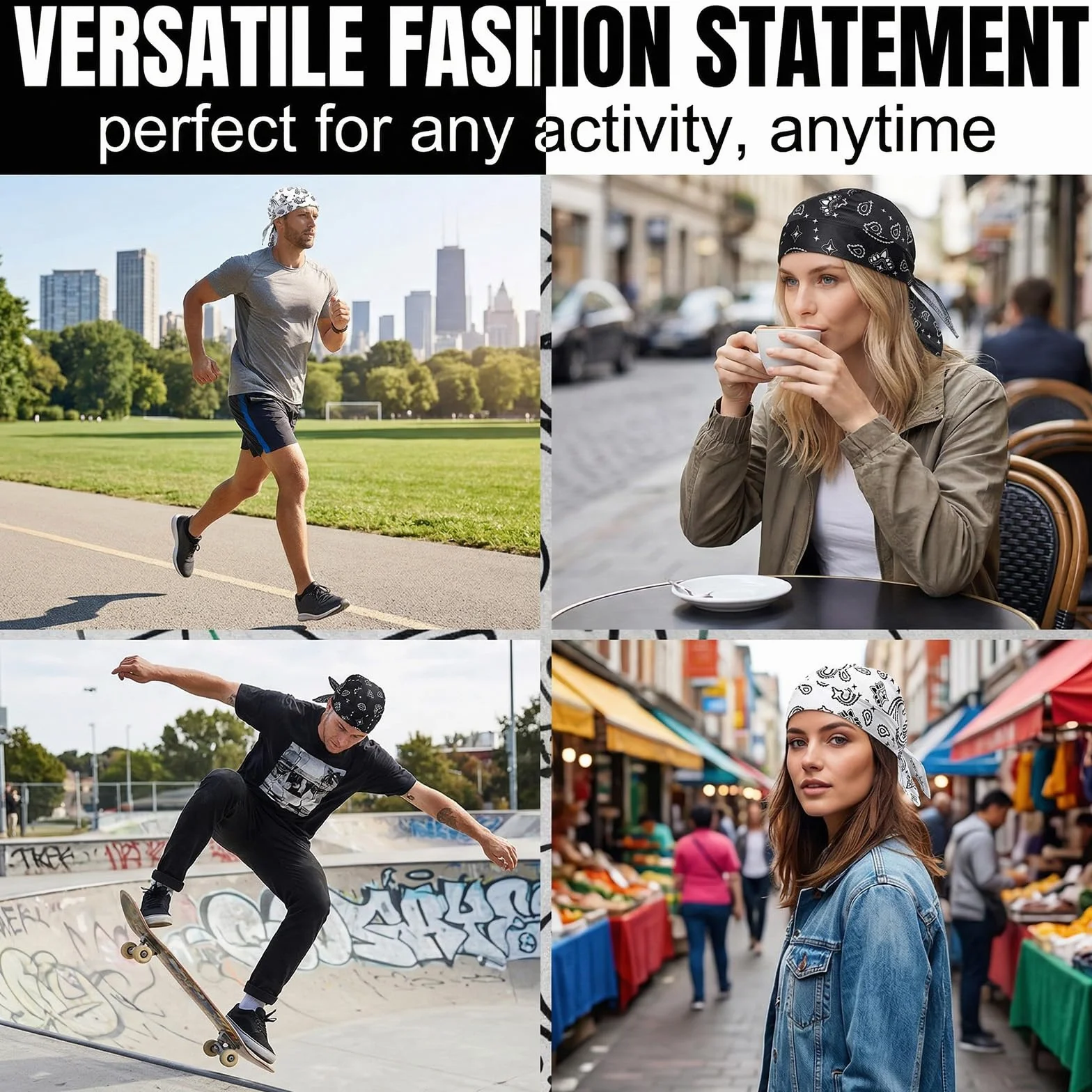 2 Pezzi Bandana Cap Sport, Foulard pour Hommes & Femmes, Copricapo Anti-UV Estate, Durag Pirata Traspirante, Fascia Biker per Ciclismo Corsa & Esterno