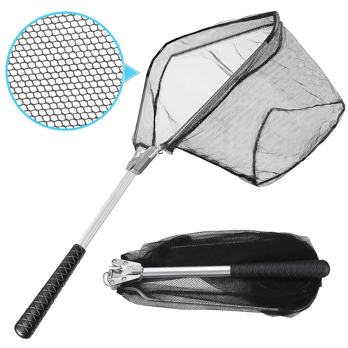 Retino da Pesca Pieghevole 55 CM, Nero Rete da Pesca Pieghevole, Rete da Pesce Pieghevola Fishnet, Reti da Pescas in Gomma Adatte a Bambini E Adulti, Per Stagni E Laghi