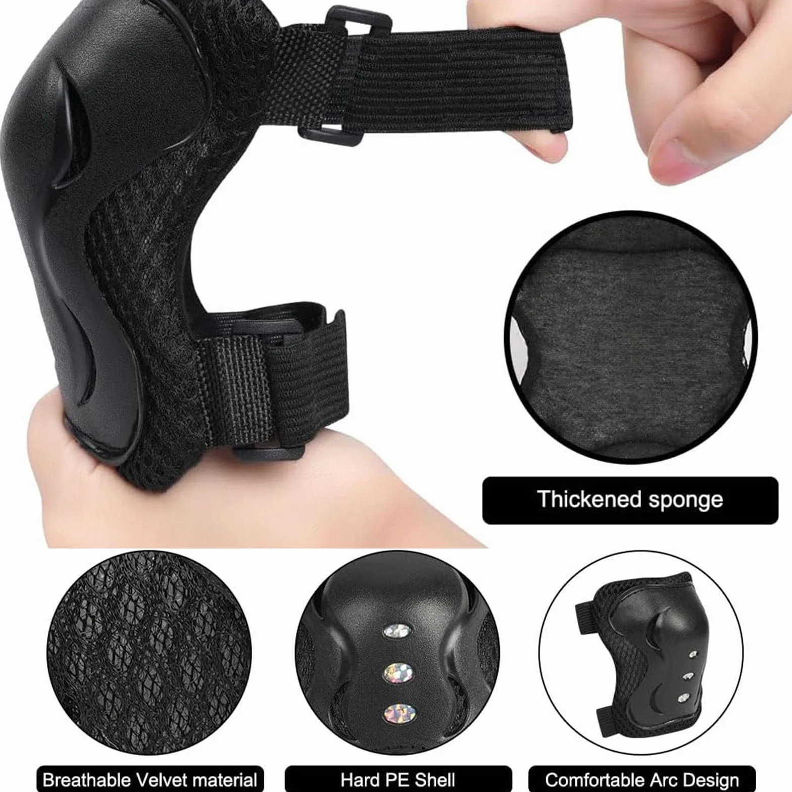 Protezione Kit per bambino, Protezioni Set Skate e Bicicletta Adatto dai 3 ai 12 Anni, per Skate, Bicicletta, Sci e Pattinaggio (Nero)