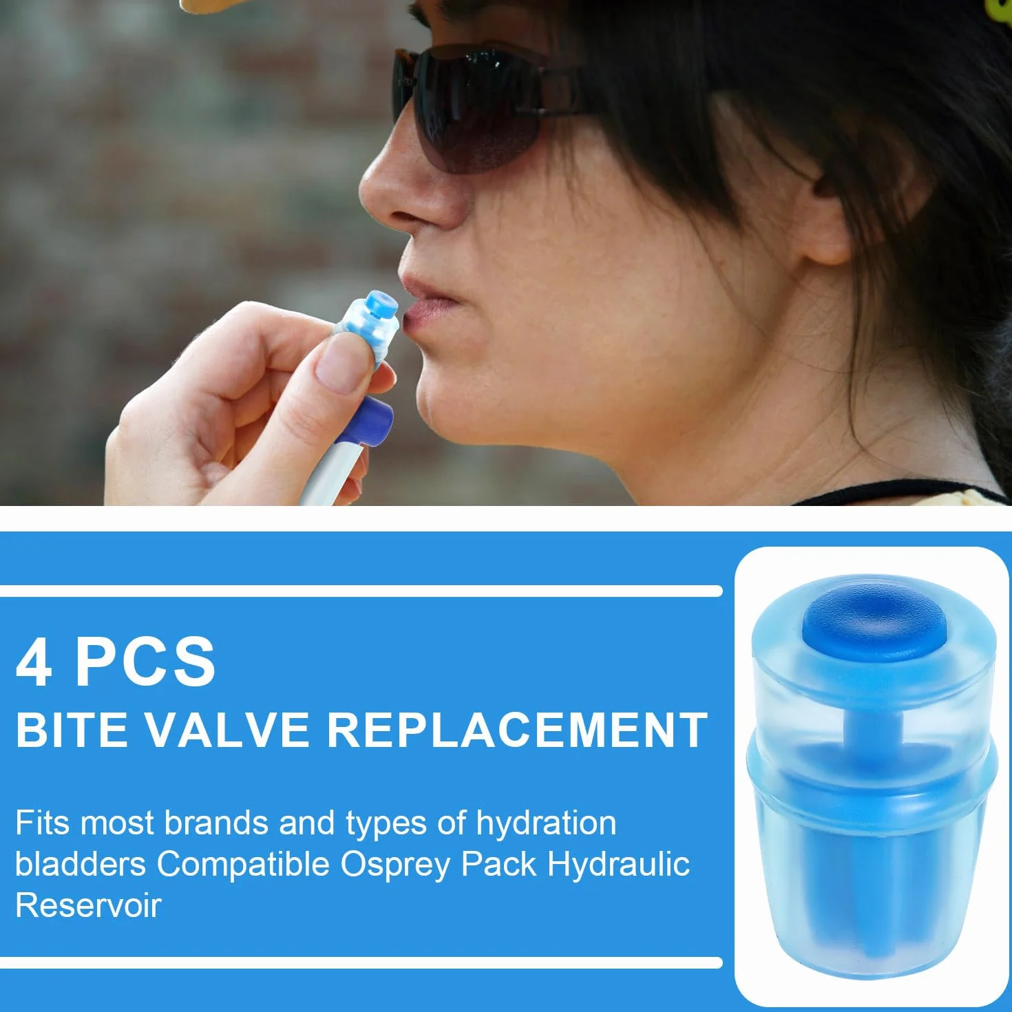 4 Pezzi Valvola Morso, Silicone Senza BPA Sostituzione Della Valvola Bite Hydration Pack Sicuro Sostituzione del Boccaglio per Ugello Compatibile con Osprey (Blu)