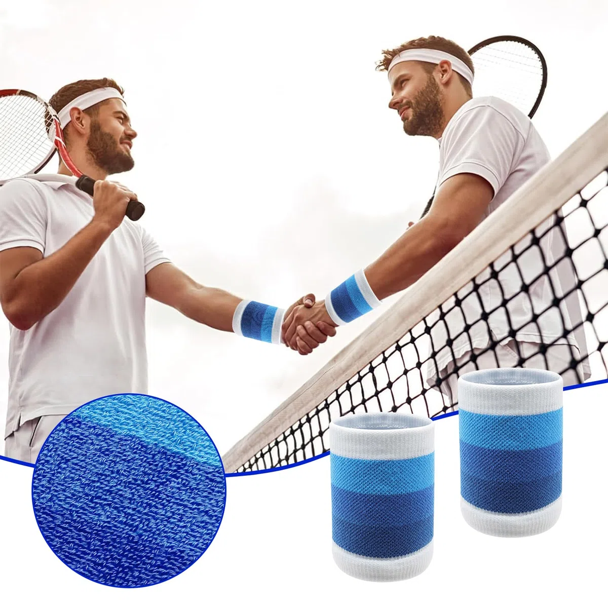 2 Pack Polsino Sportivo, Polsino Sweatband Sportivo, Polsini Palestra da Donna e Uomo, Elastici, Fasce da Polso per Sport Morbido Cotone Addensato, per Basket Palestra Fitness Tennis