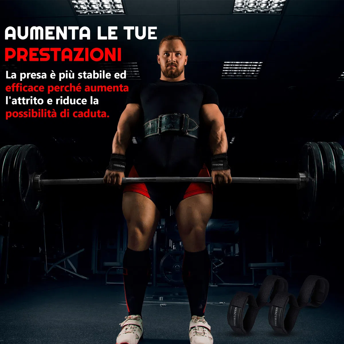 MERCURYAL Straps in 8 Gym per livello avanzato e professionale - Straps Powerlifting - Cinghie di presa in forma 8 da palestra e peso morto - Complemento per la palestra - Accessori da palestra.