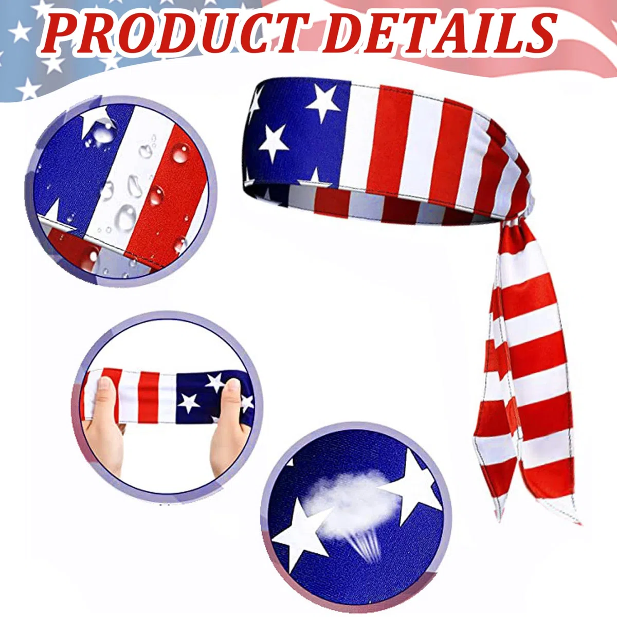 Bandana Bandiera Americana USA 41.3 Traspirante - Fascia per Assorbimento del Sudore per Uomo, Calcio, Tennis, Allenamento, Costume