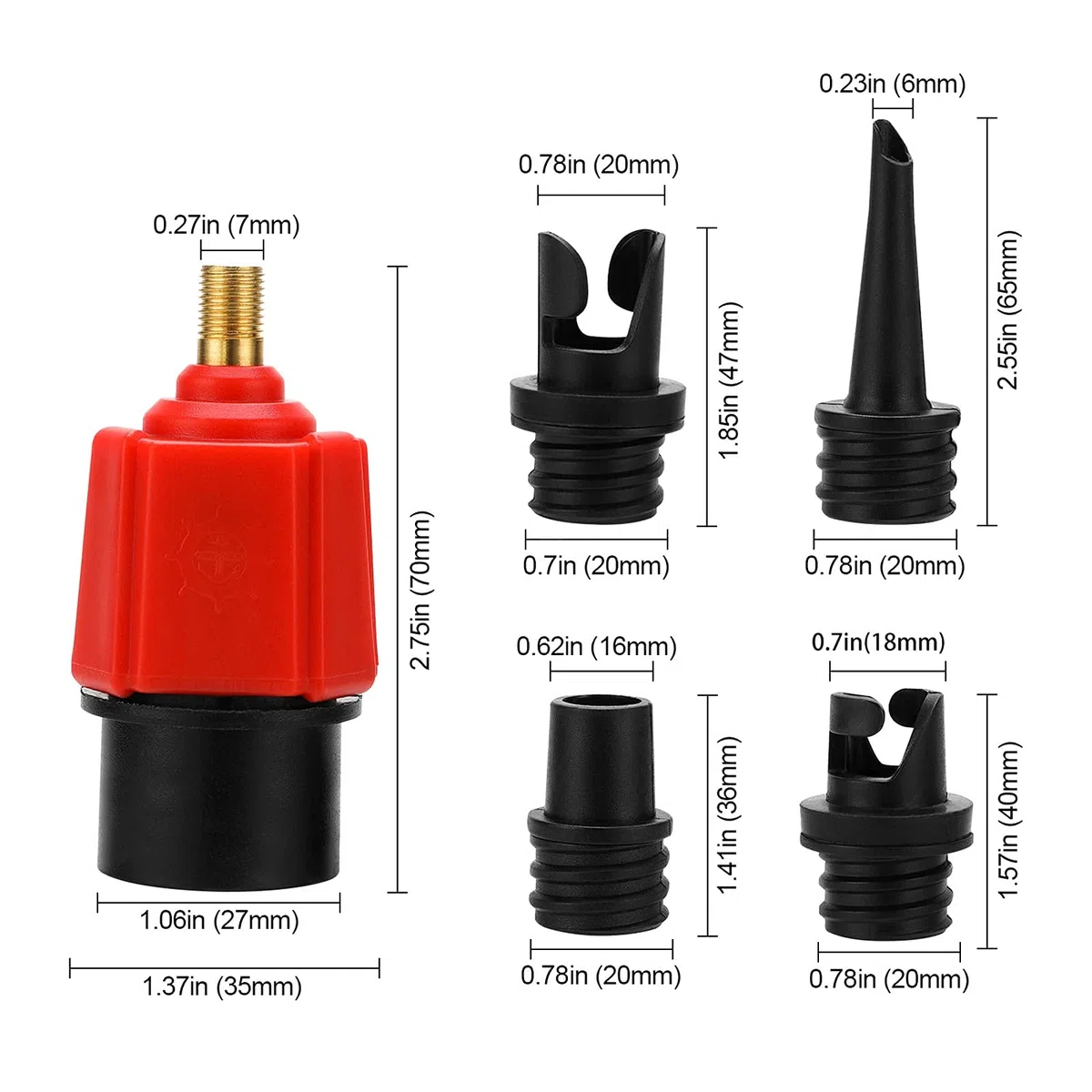 Oumers Adattatore per pompa gonfiabile, convertitore per pompa ad aria, 4 standard, attacco convenzionale per valvola dell'aria per gommoni, stand up paddle, letto gonfiabile, ecc