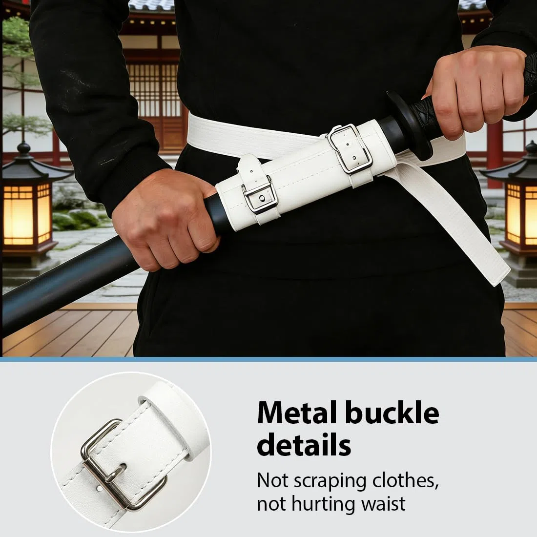 1er-Pack Porta Katana con Cinturino in Pelle – Robusta Pelle per Un Trasporto Comodo – Accessorio Perfetto per Fan di Cosplay e Samurai – Must-Have per Ogni Appassionato di Samurai (Bianco)