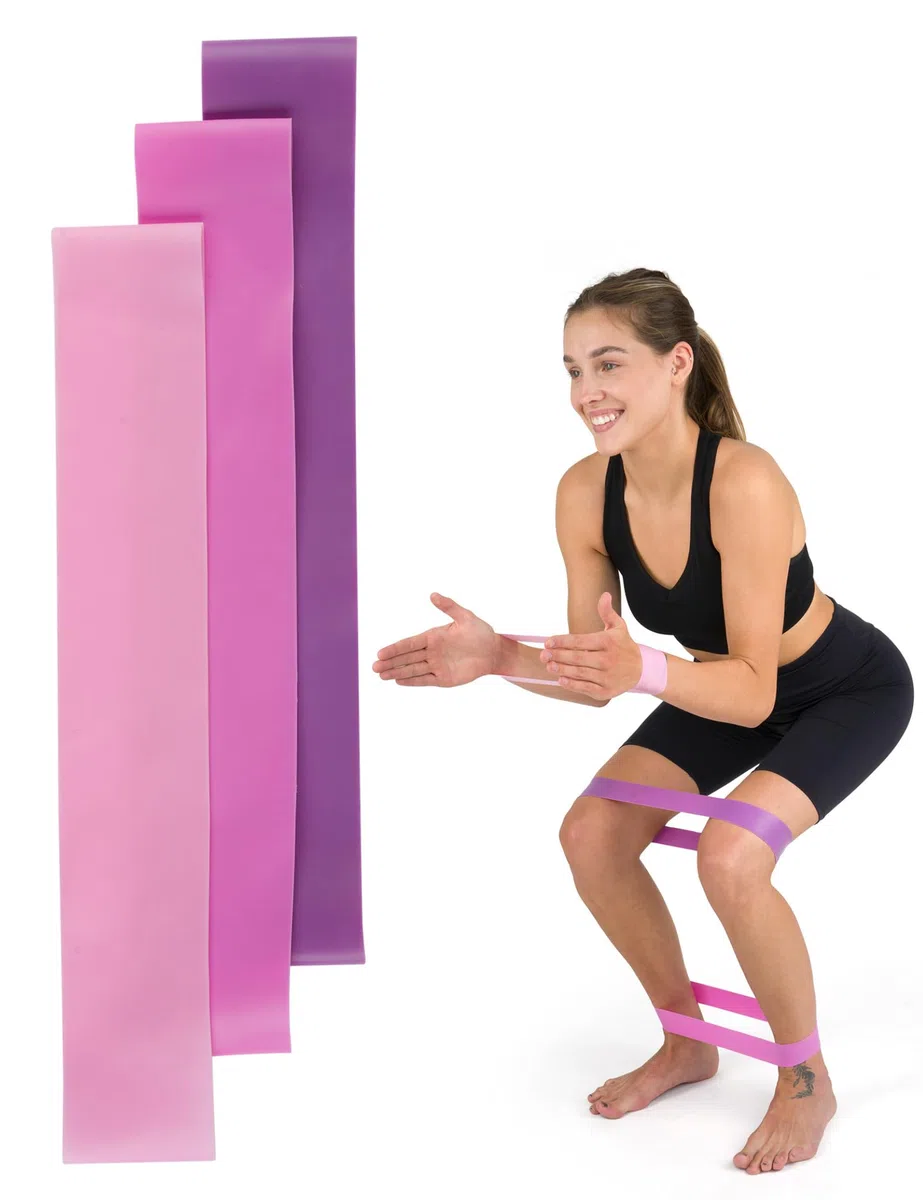 MOMO WAY Banda Elastica Set di 3 Fasce Elastiche Di Resistenza Con 3 Livelli Di Resistenca Fasce Elastiche Fitness Per Crossfit Yoga Pilates Stretching Rosa e Grigie