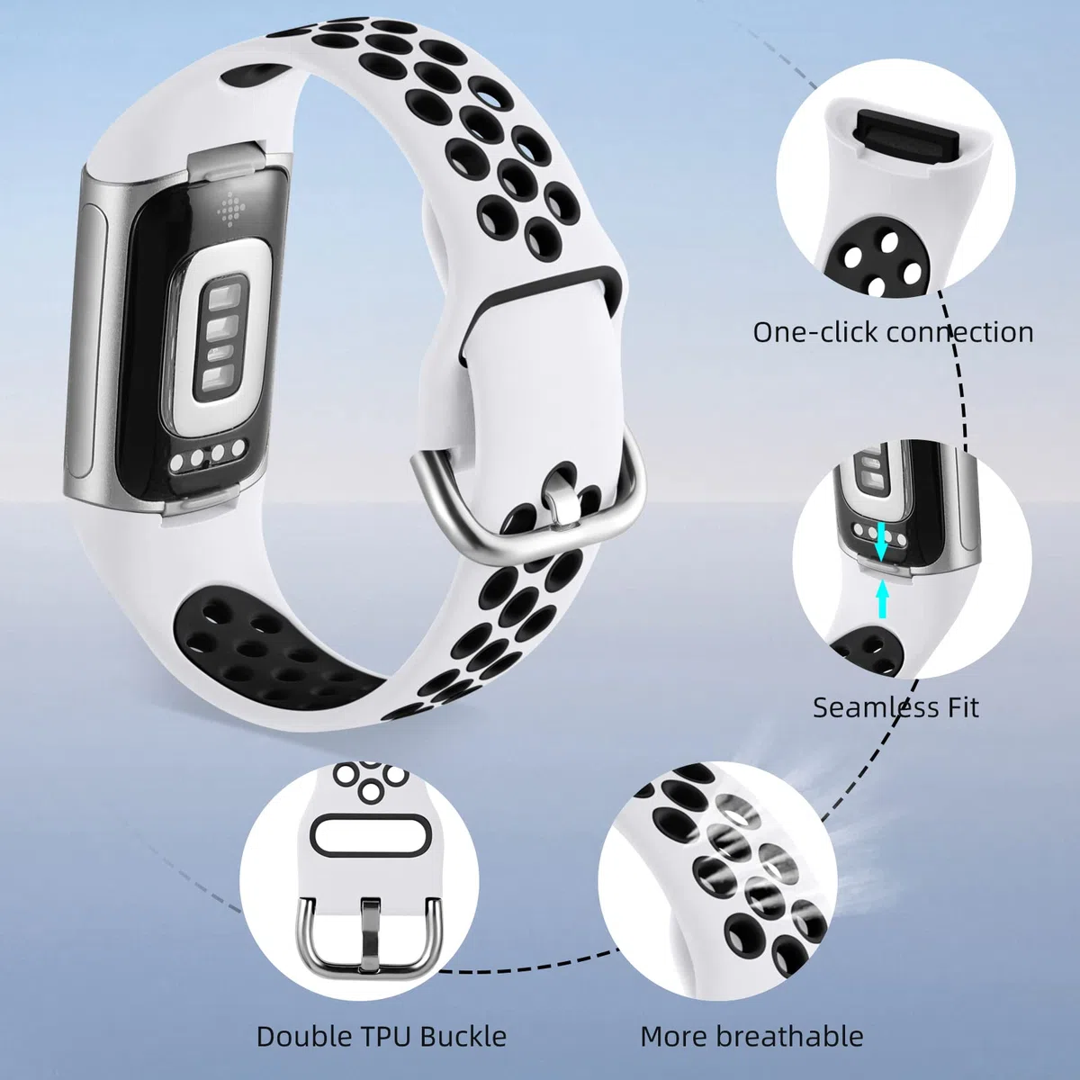 CeMiKa Cinturino Silicone Compatibile con Cinturino Fitbit Charge 5/Cinturino Fitbit Charge 6, Fasce Sportive Impermeabile Morbide Traspiranti per Cinturino Charge 5/Cinturino Charge 6, Piccolo Largo