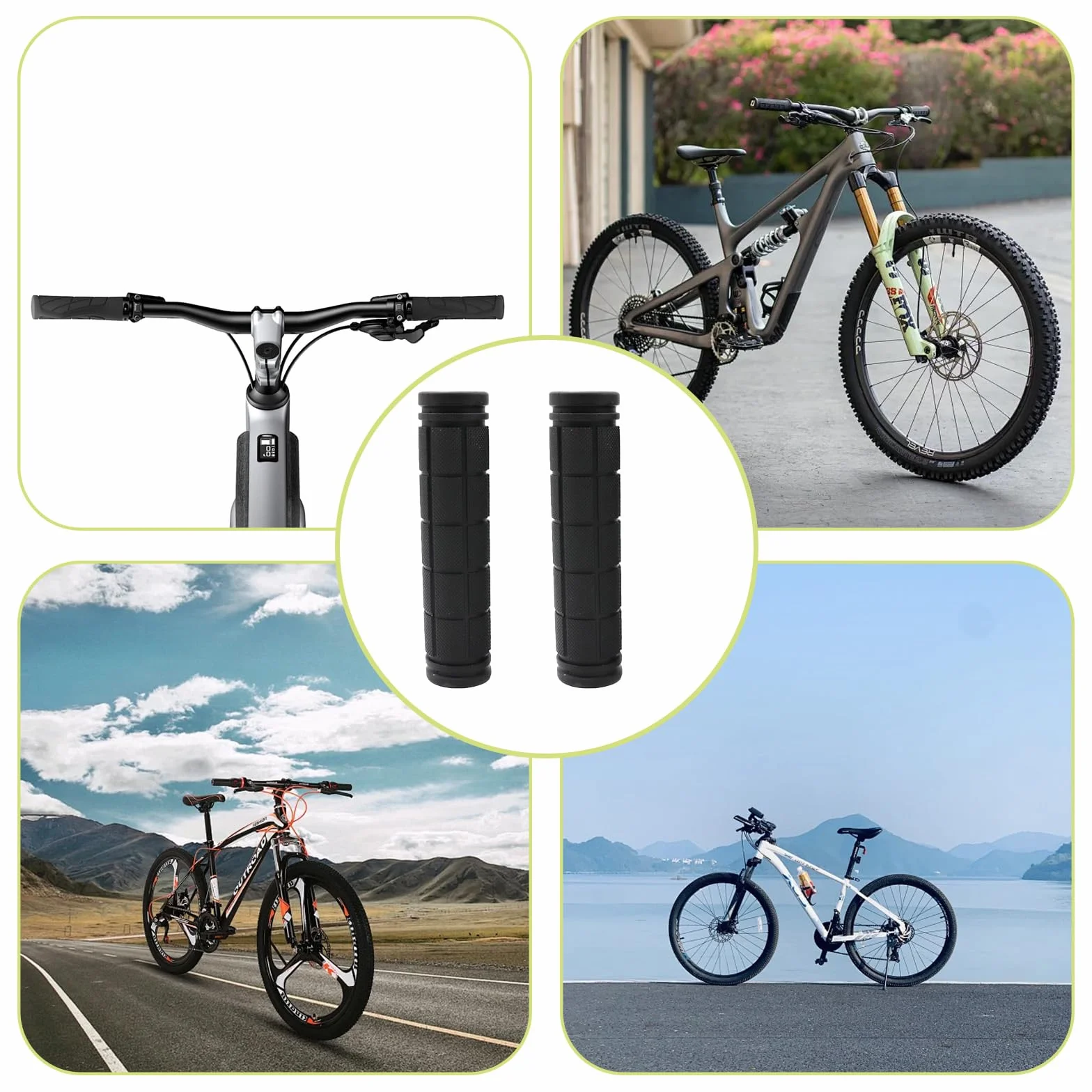 2 manopole per bicicletta, manubrio, manopole in gomma, per bicicletta, 22 mm, impugnature in gomma per mountain bike, bici da corsa, trekking (nero)