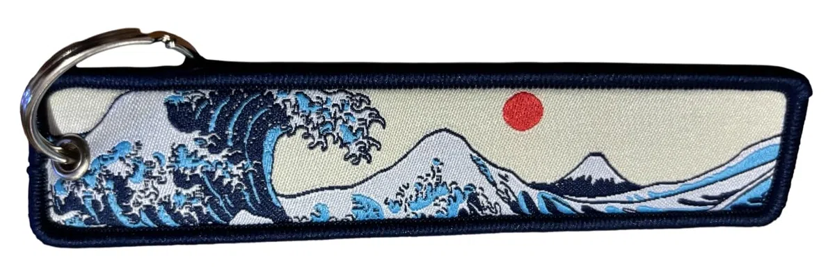 Generico Portachiavi manga onde, monte fuji e sole rosso in stoffa portachiavi uomo donna bambino accessorio fan zaino idea regalo