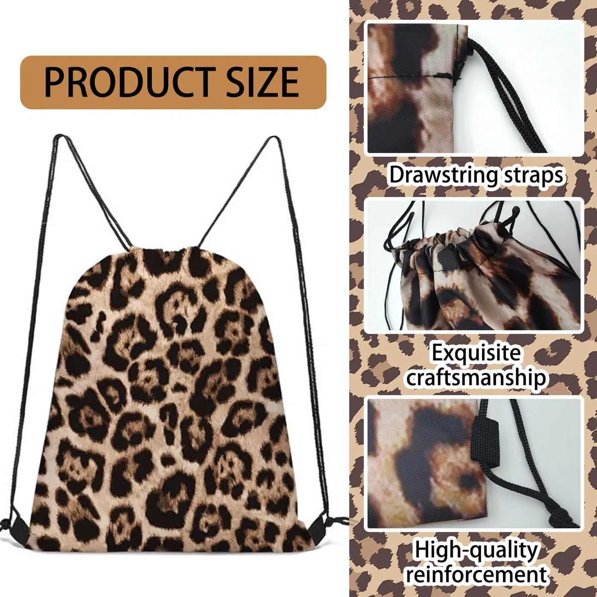Set di Sacca Sportiva a Coulisse con Stampa Leopardata, Leggera Zaino Palestra e Leopardata Pochette, Borsa Palestra con Coulisse in Tessuto Oxford per Lo Sport, Scuola,Viaggi, Spiaggia