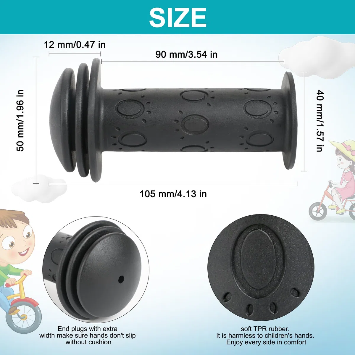 manopole bici bambino,1 Paio 22mm piccola bicicletta, protezione manubrio bici,Antiscivolo Gomma Morbida Bambini Accessori Bicicletta, Lungo 105mm per Scooter, Triciclo,Bambini Corsa Bicicletta