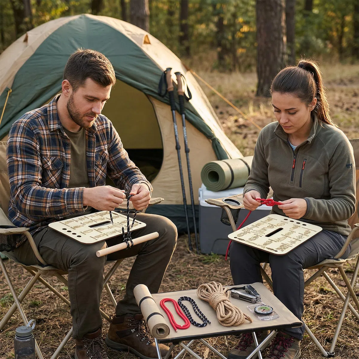 Kit Tavola Pratica per Nodi con Base in Legno, Strumento di Formazione per Nodi di Sopravvivenza e Campeggio, Attrezzatura Educativa Outdoor per Scout