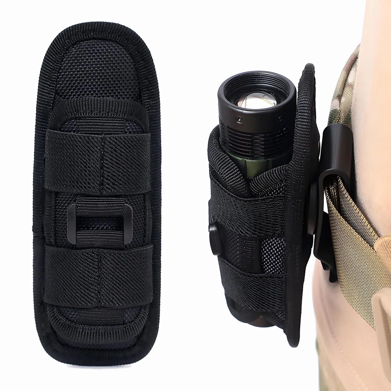 1 Pz Porta Torcia Cinturone Nero, Supporto Torcia Elettrica Fondina Elastica Nylon, Clip Cintura Girevole 360 Gradi, Adatto Torcia Lancette