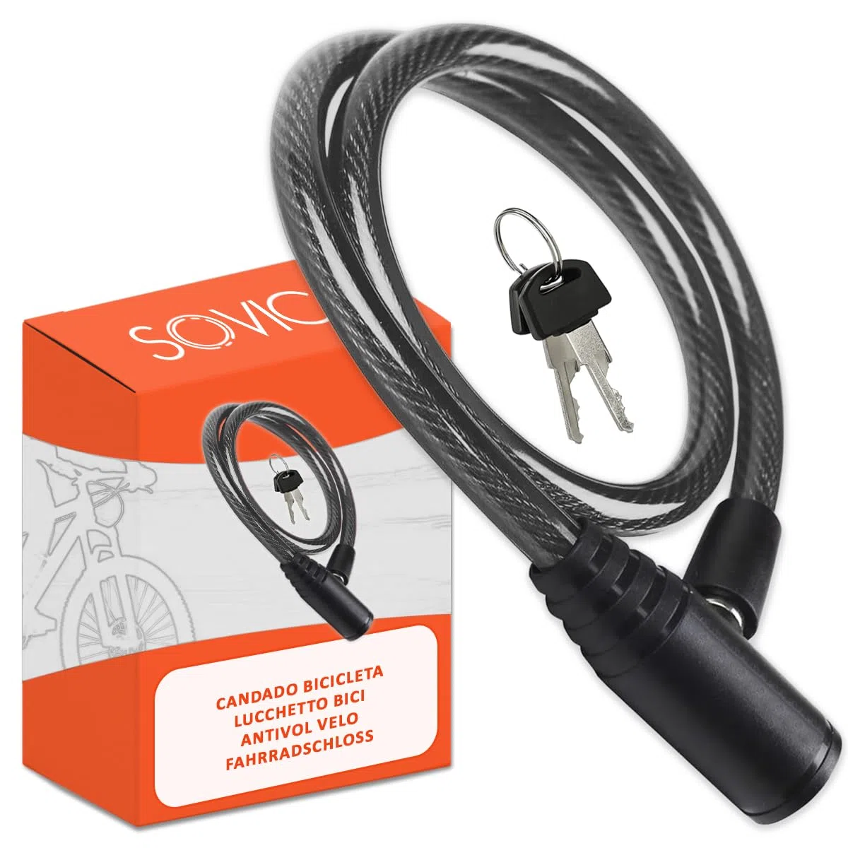 Lucchetto bici cavo in acciaio resistente 60 cm chiusura avanzata con chiave sicuro robusto pratico facile da riporre antifurto bici nero