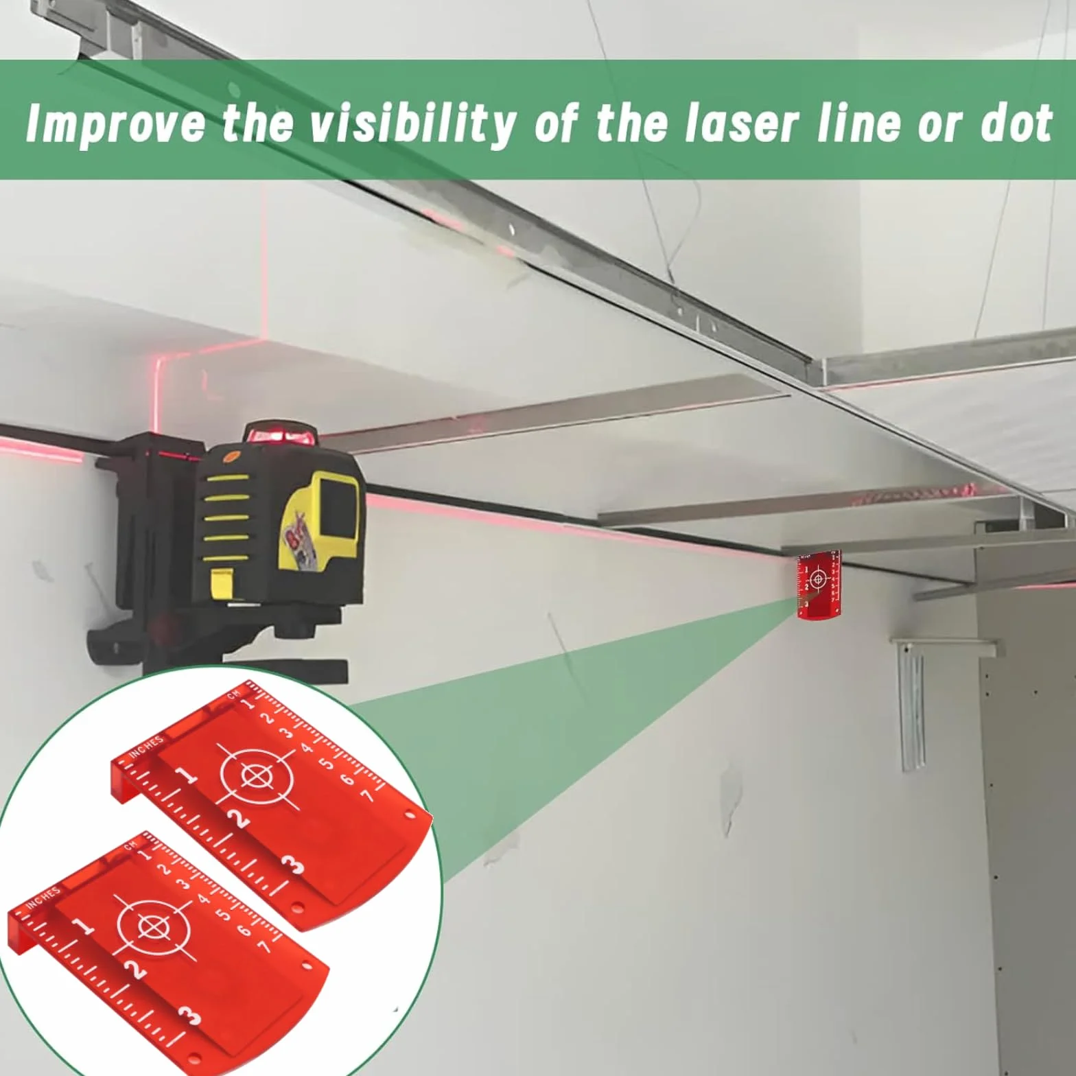Bersaglio Laser Magnetica, 2 Pezzi Target Laser rosso Con Riflettori, Piastra Bersaglio Laser Targhetta Target Per Livelle Laser Con Pollici/Centimetri Per Allineare Livelli Di Linea Laser