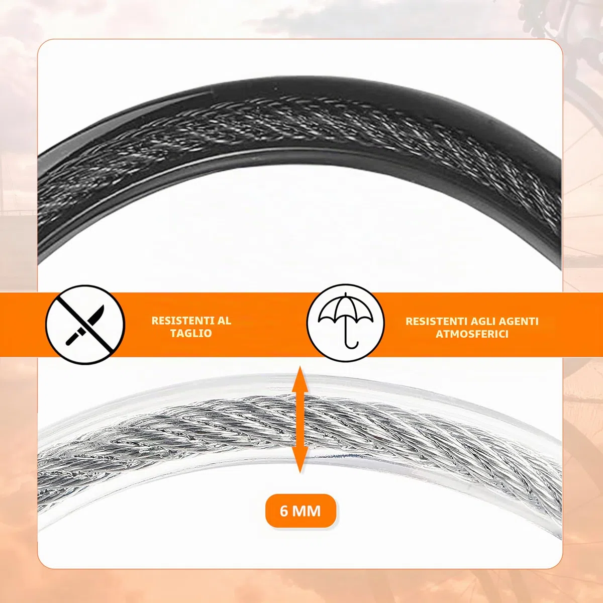 Lucchetto bici cavo in acciaio resistente 60 cm chiusura avanzata con chiave sicuro robusto pratico facile da riporre antifurto bici nero