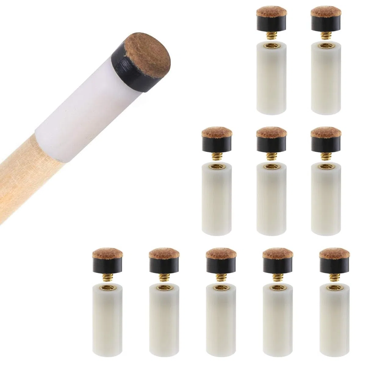 10 Set Puntali da Avvitare per Stecca da Biliardo 10mm, Puntali per Stecche da Biliardo Rigidi, con Ghiere in Plastica per Stecche da Biliardo di Ricambio Accessori Biliardo per Feste Club