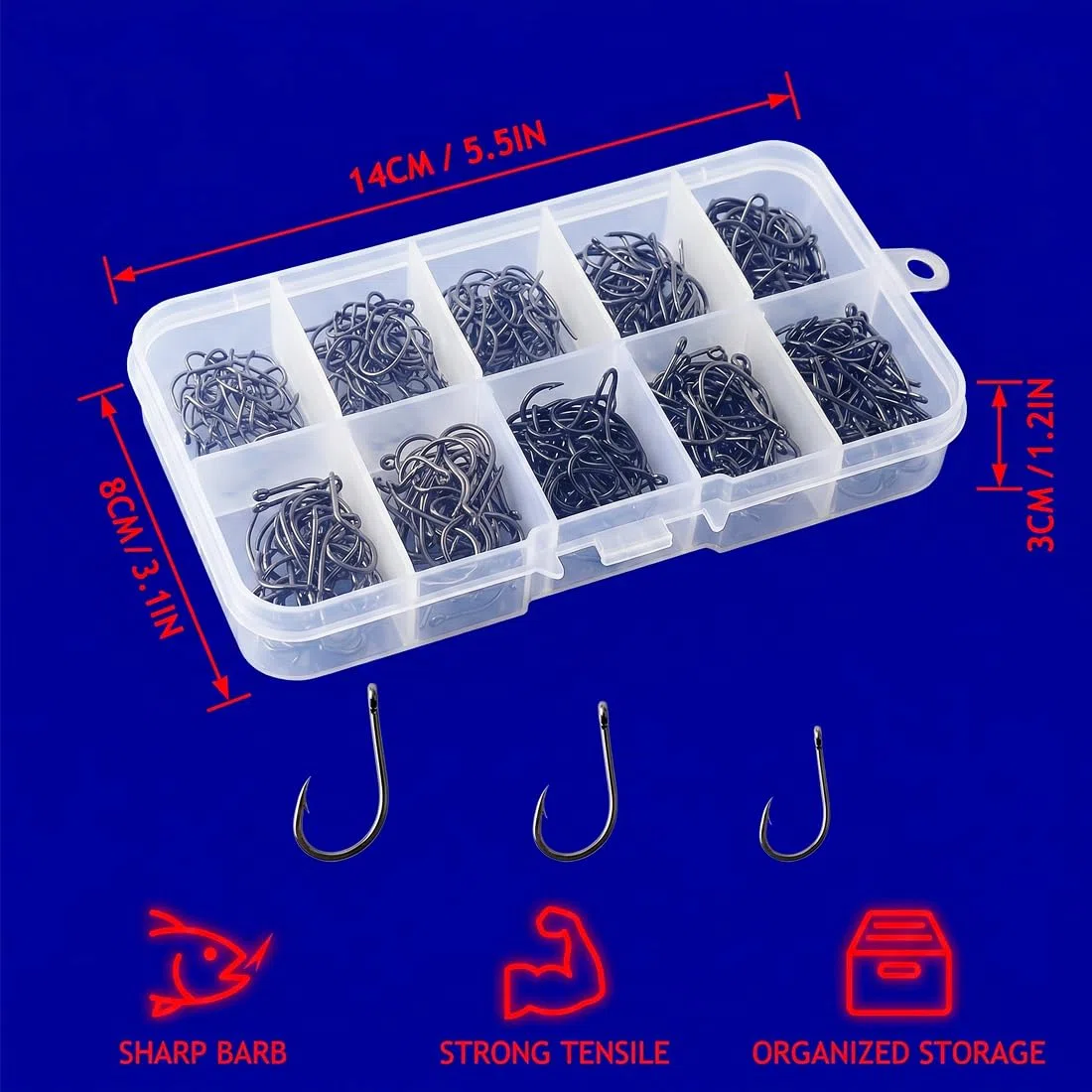 Ami Da Pesca 500 Pezzi Ami Da Pesca In Acciaio Al Carbonio Con Scatola Di Plastica 10 Dimensioni Amo Spinato Ganci A Occhiello 10 Taglie