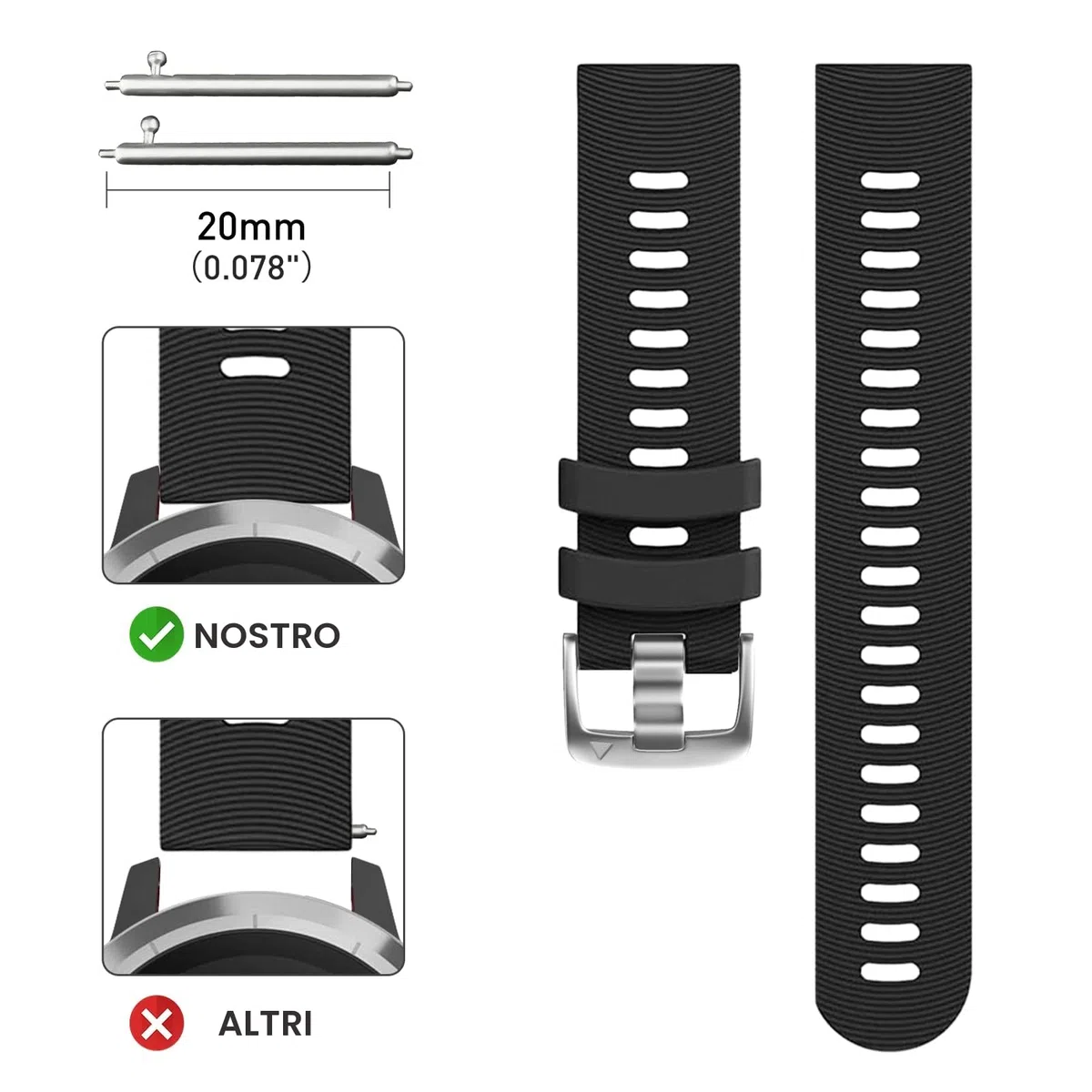 Cinturino per Garmin Forerunner 245/645 Music, larghezza 20 mm, per Garmin Vivoactive 3 Music/Venu/Venu sq
