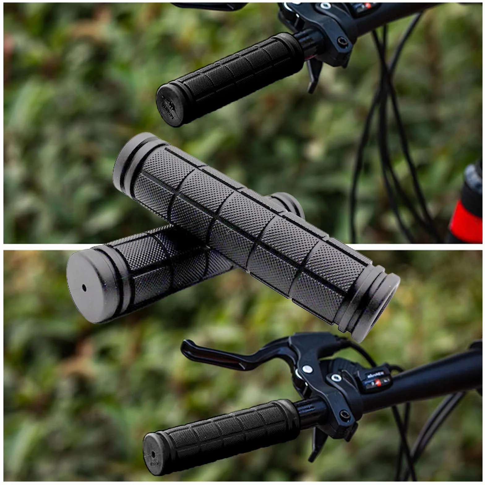 2 manopole per bicicletta, manubrio, manopole in gomma, per bicicletta, 22 mm, impugnature in gomma per mountain bike, bici da corsa, trekking (nero)